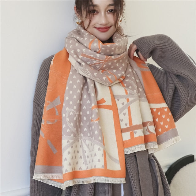 Women Cashmere Warm Scarf All Season Multi-Purposes Plaid Satin Tassel Long Shawl