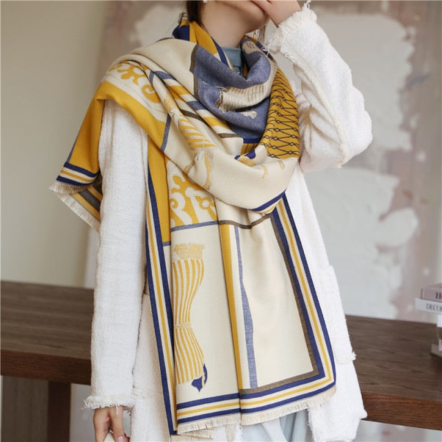 Women Cashmere Warm Scarf All Season Multi-Purposes Plaid Satin Tassel Long Shawl