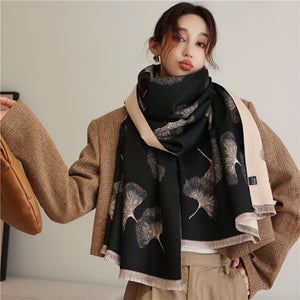 Women Cashmere Warm Scarf All Season Multi-Purposes Plaid Satin Tassel Long Shawl