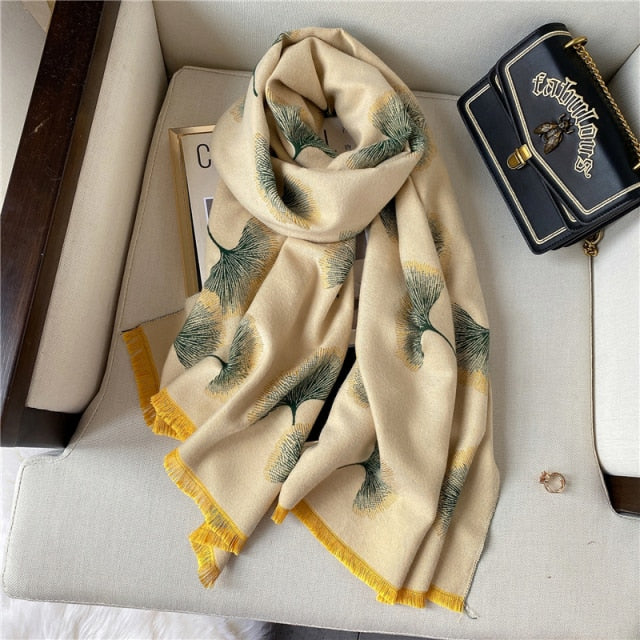 Women Cashmere Warm Scarf All Season Multi-Purposes Plaid Satin Tassel Long Shawl