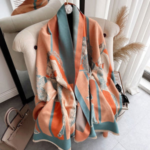 Women Cashmere Warm Scarf All Season Multi-Purposes Plaid Satin Tassel Long Shawl