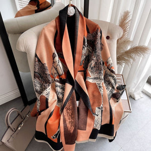 Women Cashmere Warm Scarf All Season Multi-Purposes Plaid Satin Tassel Long Shawl