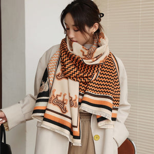 Women Cashmere Warm Scarf All Season Multi-Purposes Plaid Satin Tassel Long Shawl