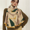 Women Cashmere Warm Scarf All Season Multi-Purposes Plaid Satin Tassel Long Shawl