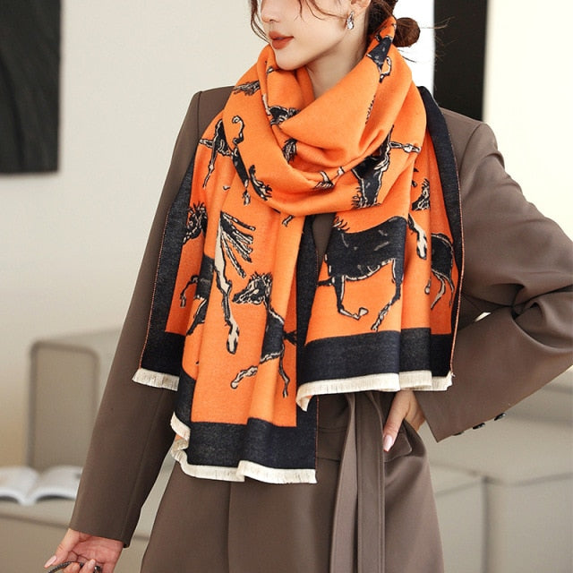 Women Cashmere Warm Scarf All Season Multi-Purposes Plaid Satin Tassel Long Shawl