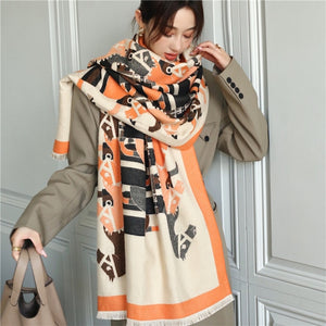 Women Cashmere Warm Scarf All Season Multi-Purposes Plaid Satin Tassel Long Shawl