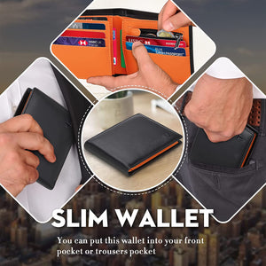 Portefeuille en cuir véritable pour hommes Slim RFID Purse Card Holder Coin Pocket ID Window