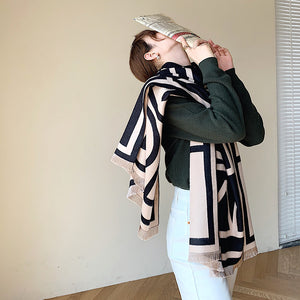 Women Luxury Cashmere Striped Scarf Pashmina Warmer Shawl Plaid Blanket Wrap