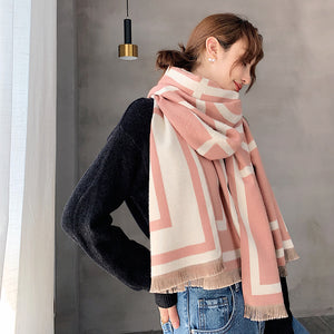 Women Luxury Cashmere Striped Scarf Pashmina Warmer Shawl Plaid Blanket Wrap