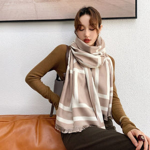 Women Luxury Cashmere Striped Scarf Pashmina Warmer Shawl Plaid Blanket Wrap