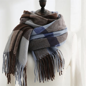 Unisex Mid-Length Plaid Print Scarfs with Tassels