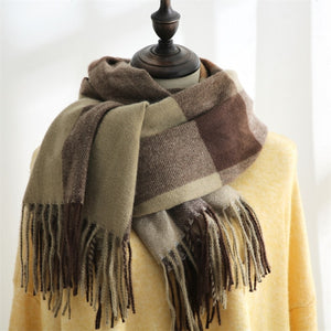 Unisex Mid-Length Plaid Print Scarfs with Tassels