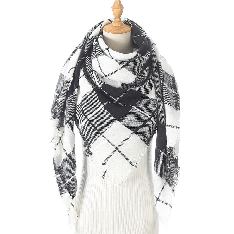 Women's Designer Knitted Scarf Plaid Warm Cashmere Shawls Luxury Brand