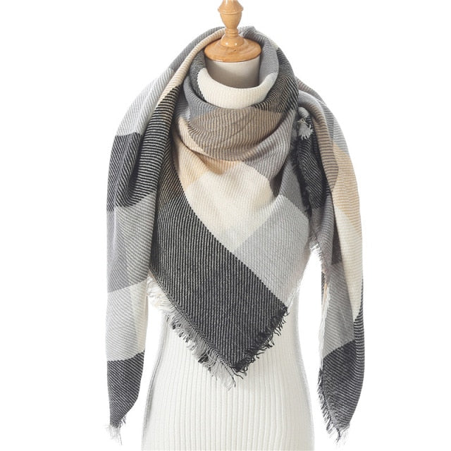 Women's Designer Knitted Scarf Plaid Warm Cashmere Shawls Luxury Brand