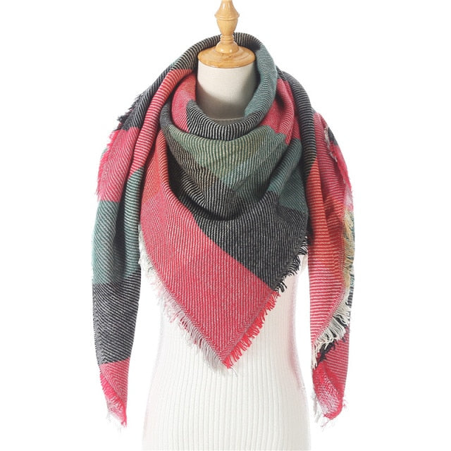 Women's Designer Knitted Scarf Plaid Warm Cashmere Shawls Luxury Brand