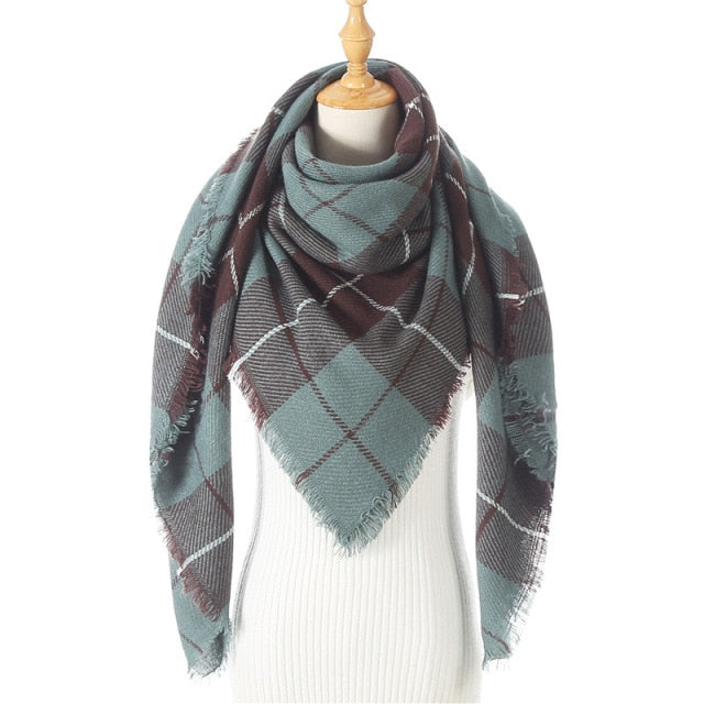 Women's Designer Knitted Scarf Plaid Warm Cashmere Shawls Luxury Brand