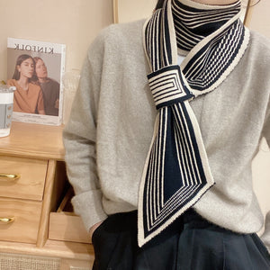 Women Knitted Designer Stripe Luxury Brand Warm Long Thin Multifunction Scarfs