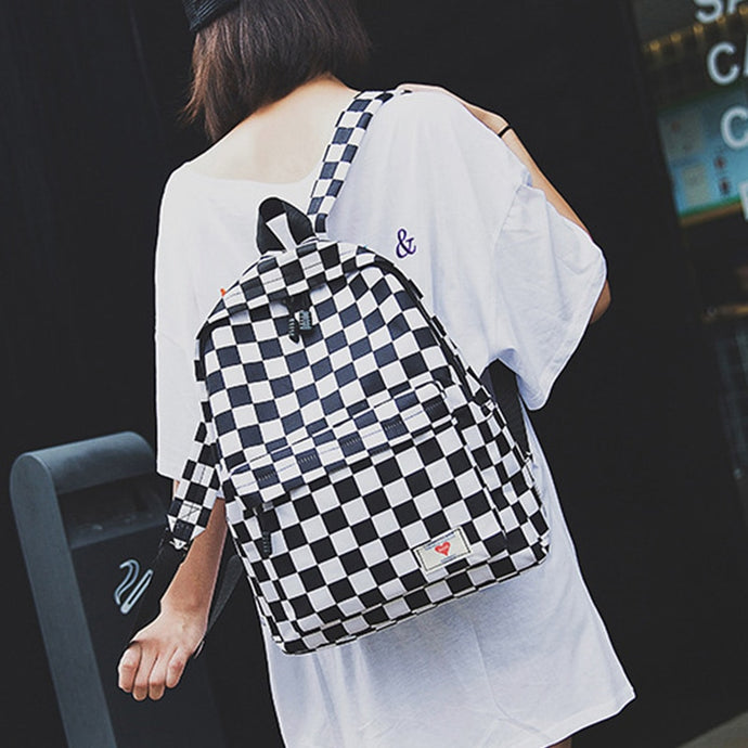 Femmes damier mode toile grande capacité sac à dos sac à dos sac de voyage étudiant ordinateur portable/sac d'école