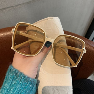 Women Square Retro Brand Oversize Frame Transparent Gradient Sunglasses