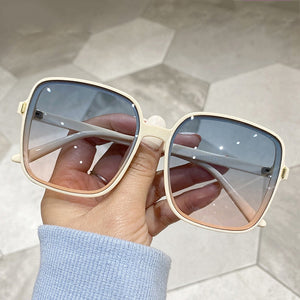 Women Square Retro Brand Oversize Frame Transparent Gradient Sunglasses