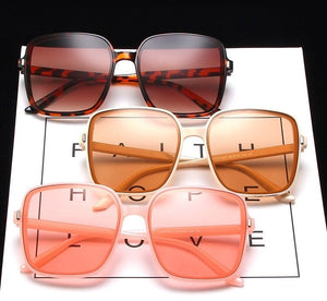 Women Square Retro Brand Oversize Frame Transparent Gradient Sunglasses