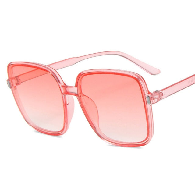 Women Square Retro Brand Oversize Frame Transparent Gradient Sunglasses