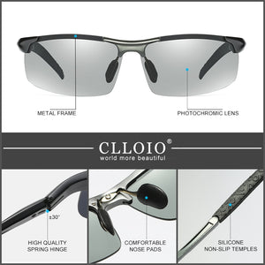 Men's Photochromic Day & Night Driving Glasses with Rimless Aluminum Frames