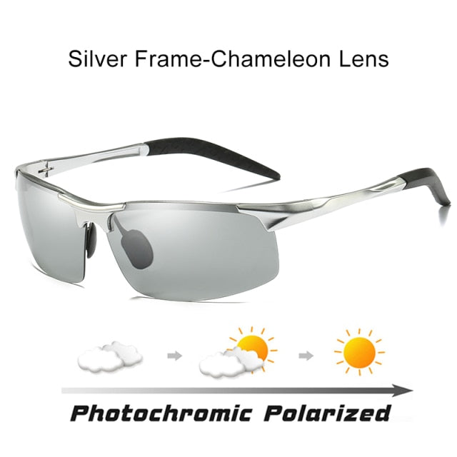 Men's Photochromic Day & Night Driving Glasses with Rimless Aluminum Frames