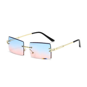 Women Fashion Ultraviolet Glasses Triple Square Box Sunglasses Rimless Frame