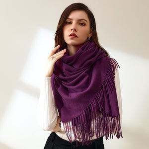 Women Solid Color Imitation Cashmere Mid-length Warm Sweet Fashion Fringed Sharf