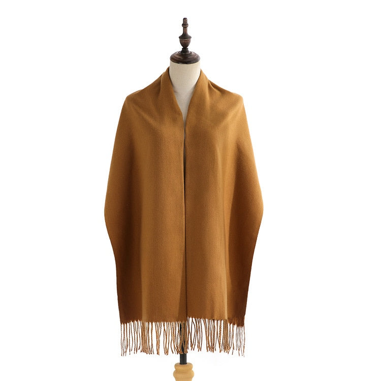 Women Solid Color Imitation Cashmere Mid-length Warm Sweet Fashion Fringed Sharf