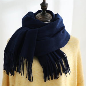 Women Solid Color Imitation Cashmere Mid-length Warm Sweet Fashion Fringed Sharf