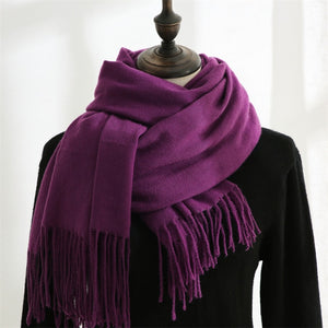 Women Solid Color Imitation Cashmere Mid-length Warm Sweet Fashion Fringed Sharf