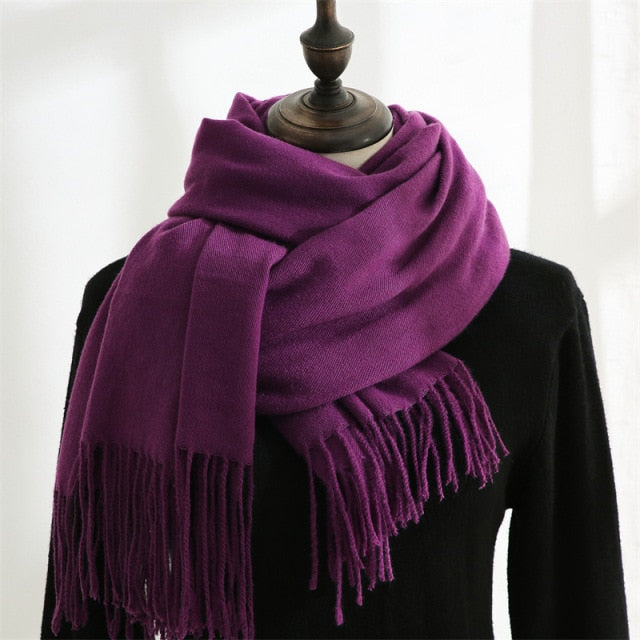 Women Solid Color Imitation Cashmere Mid-length Warm Sweet Fashion Fringed Sharf