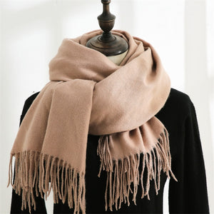 Women Solid Color Imitation Cashmere Mid-length Warm Sweet Fashion Fringed Sharf