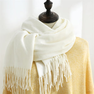 Women Solid Color Imitation Cashmere Mid-length Warm Sweet Fashion Fringed Sharf