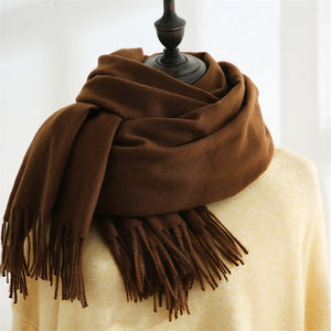 Women Solid Color Imitation Cashmere Mid-length Warm Sweet Fashion Fringed Sharf