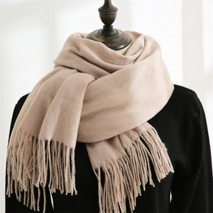 Women Solid Color Imitation Cashmere Mid-length Warm Sweet Fashion Fringed Sharf