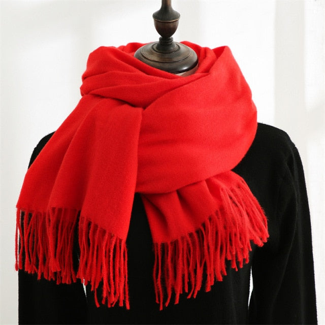 Women Solid Color Imitation Cashmere Mid-length Warm Sweet Fashion Fringed Sharf