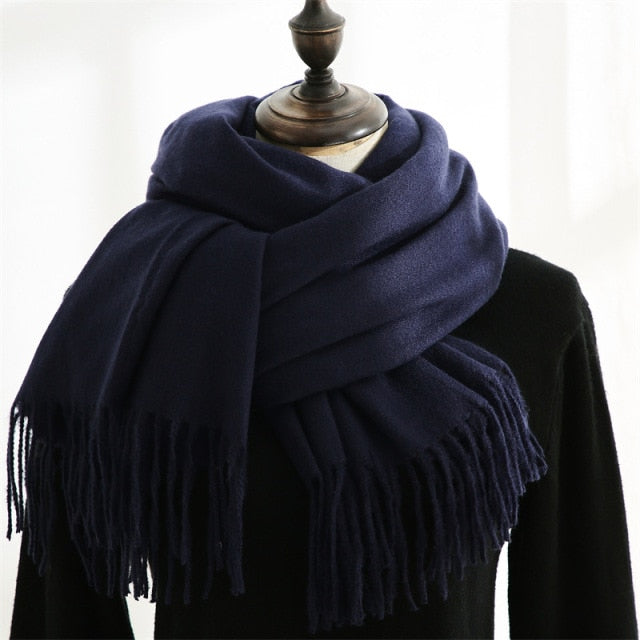 Women Solid Color Imitation Cashmere Mid-length Warm Sweet Fashion Fringed Sharf