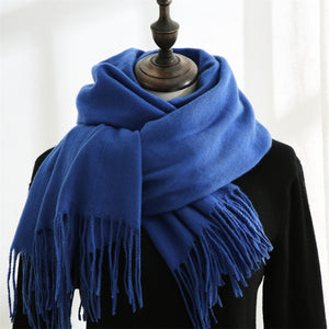 Women Solid Color Imitation Cashmere Mid-length Warm Sweet Fashion Fringed Sharf