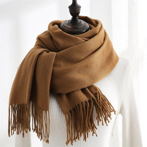 Women Solid Color Imitation Cashmere Mid-length Warm Sweet Fashion Fringed Sharf