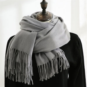 Women Solid Color Imitation Cashmere Mid-length Warm Sweet Fashion Fringed Sharf