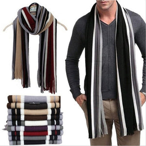 Hommes Chaud Cachemire Multifonctionnel Classique Rayé Affaires Tricot Long Gland Écharpe