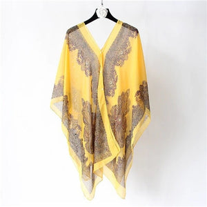 Women Scarf Poncho Printed Sunscreen Sun Protection Shawl Beach Bikini Soft Cover Comfortable