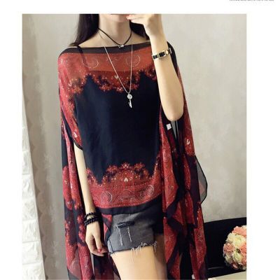 Women Scarf Poncho Printed Sunscreen Sun Protection Shawl Beach Bikini Soft Cover Comfortable