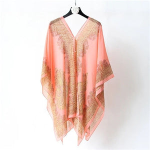 Women Scarf Poncho Printed Sunscreen Sun Protection Shawl Beach Bikini Soft Cover Comfortable