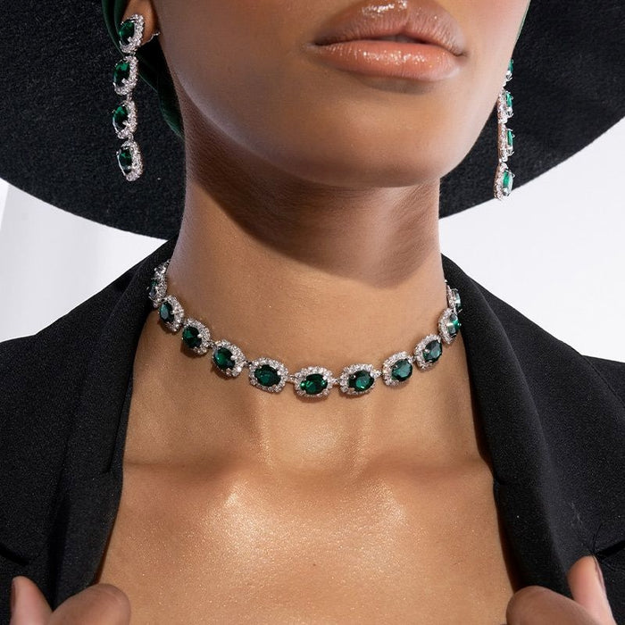 Femmes luxe cristal collier chaîne strass Cube carré collier tour de cou bijoux