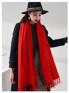 Women Solid Color Imitation Cashmere Mid-length Warm Sweet Fashion Fringed Sharf