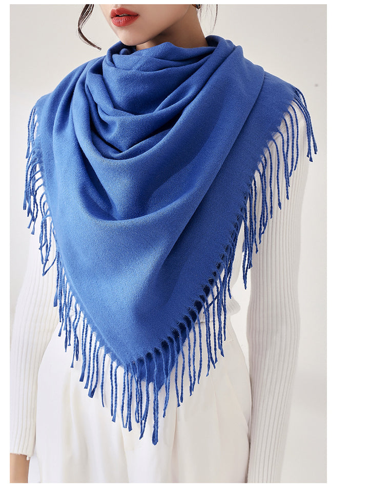 Women Solid Color Imitation Cashmere Mid-length Warm Sweet Fashion Fringed Sharf